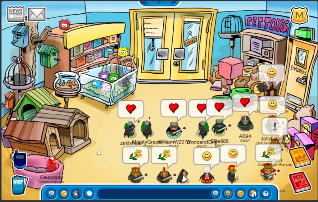 Special Weapons and Tactics and Romans of Club Penguin in the Pet Shop; fighting as Special Weapons and Tactics attempts an invasion of their land.